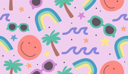 Cute beach vibes pattern background vector design