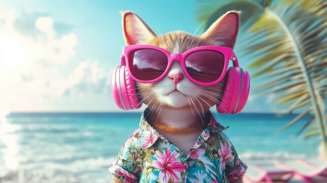 chat en d&eacute;tente &agrave; la plage pendant les vacances
