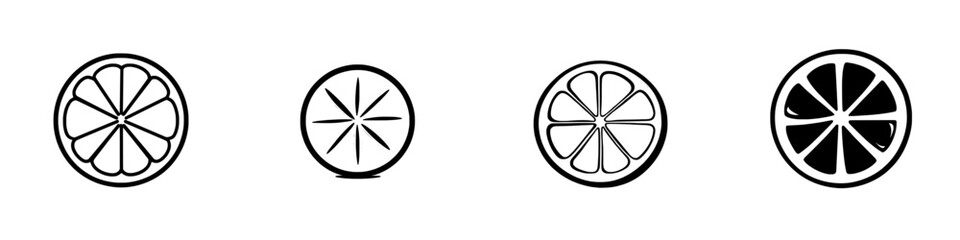 Modern illustration of a lemon round slice line icon, featuring a hand-drawn outline of one citrus piece in a circle shape with internal segments