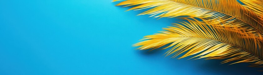 Fototapeta premium Dynamic Yagasuri arrow feather pattern in golden yellow on a vibrant blue backdrop, sharp and contemporary