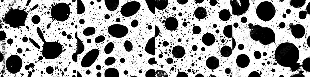 Poster a chaotic confetti design featuring a seamless pattern, combined with hand drawn black uneven specks