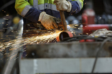 angel grinder make a flash sparks metal cutting