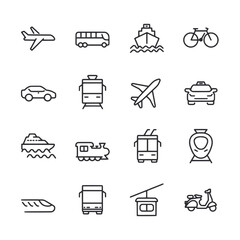 A set of icons for various modes of transportation, including cars, buses