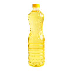 Vegetable oil glass bottle isolated on white background with clipping path, organic healthy food for cooking.