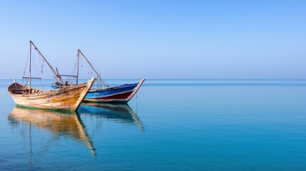 Obraz premium Tranquil fishing boats at sea