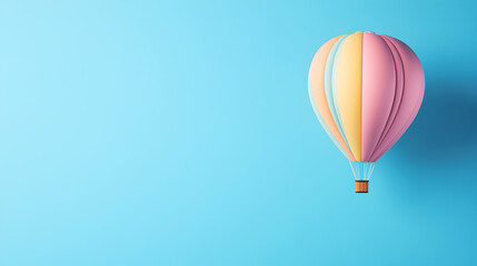 Fototapeta premium Conceptual image of hot air balloon on blue background symbolizing freedom. Good for motivational content, inspirational posters, presentations, travel concepts, dream-themed projects. Selective focus