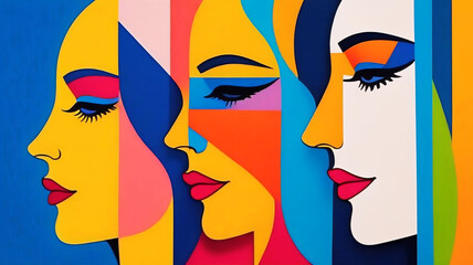 Elegant Woman Face, Colorful Stylized Portrait, Modern Abstract Female Art, Vibrant Digital Painting, Fashion Beauty Illustration, Creative Artistic Design