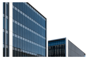 Perspective to a modern office buildings isolated in transparent sky