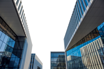 Perspective to a modern office buildings isolated in transparent sky