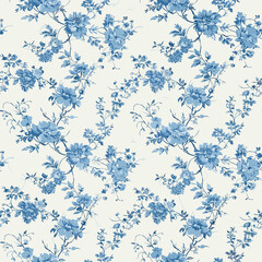 Toile de jouy Floral Blue Toile Chinoiseries Print Design Seamless Pattern 27