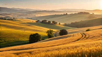 Fototapeta premium Rolling Hills Covered in Golden Wheat