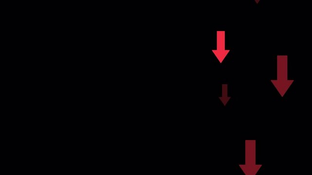 Falling Red Arrows Animation, Stock Market Decline Financial Loss, moving down, seamless loop motion graphic on a transparent background Alpha Channel, side screen layout_ medium