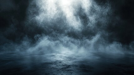 Smoky urban night scene, reflective ground, dark background, ideal for fantasy or thriller