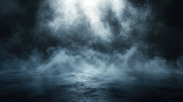 Smoky urban night scene, reflective ground, dark background, ideal for fantasy or thriller