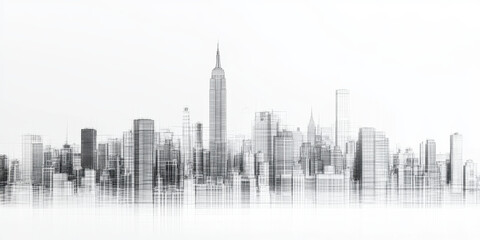 Obraz premium Architectural wireframe of modern city skyline with skyscrapers and urban structures