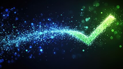 Dynamic electric green and black gradient checkmark burst abstract design digital art vibrant colors close-up view