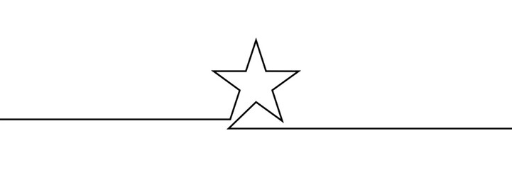 A simple black continuous line drawing of a five-pointed star, symbolizing excellence, success, and creativity in a minimalist style. Vector illustration