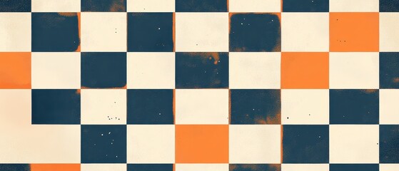 Fototapeta premium Japanese Edostyle checkered Ichimatsu pattern in alternating orange and white squares, balanced and geometric