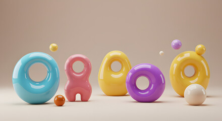 Fototapeta premium Abstract 3D Shapes in Pastel Colors, Generative AI image, Colorful Geometric Shapes on Beige Background, Generative AI image