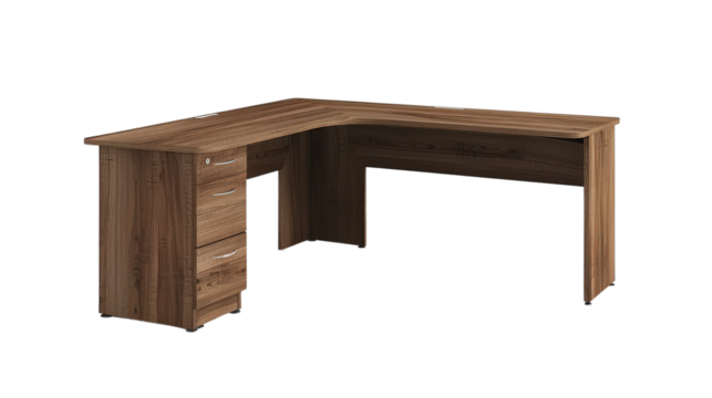 Sleek Corner Desk with Unique Shaped Design Isolated on White Background for Modern Office Spaces and Contemporary Interiors