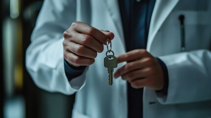 A detective holding a set of keys found at a crime scene. Featuring investigation and discovery