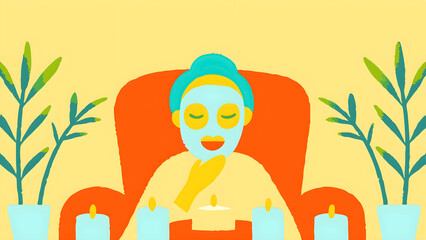 Fototapeta premium A relaxing spa moment with a person applying a face mask and sipping herbal tea.