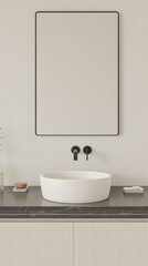 Fototapeta premium A bathroom sink with a black faucet and a white basin