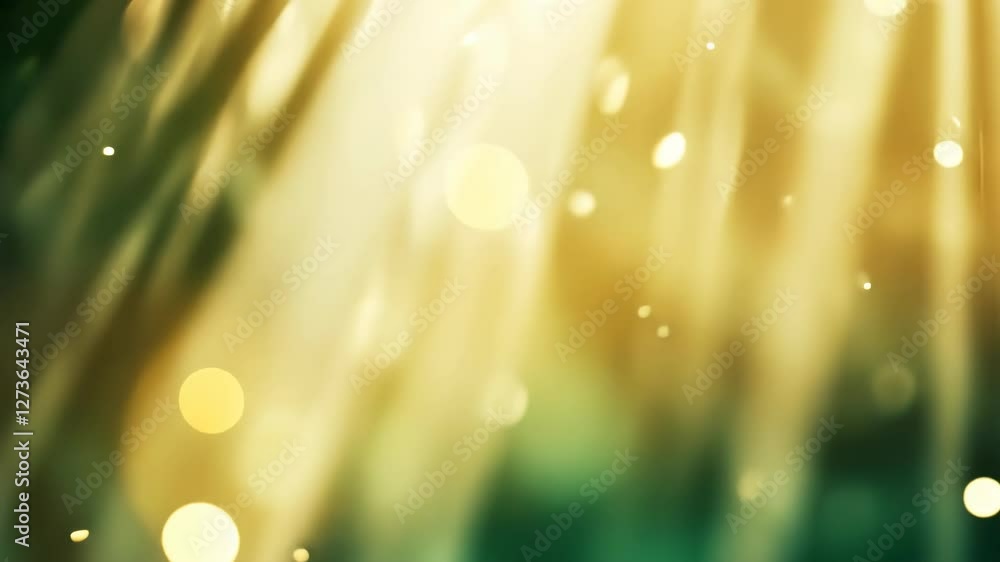 Poster abstract video background with a soft focus, showcasing glowing bokeh lights and sun rays from a low