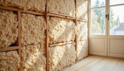 Bright Natural Light Illuminating Cozy Insulated Wall in Minimalist Interior Space