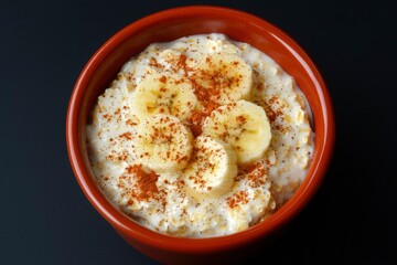Healthy oatmeal with bananas and cinnamon in a bowl, for breakfast