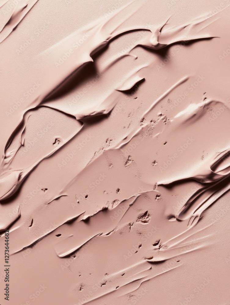 Poster close-up of textured peach-toned cream spread on a smooth surface showcasing a dynamic interplay of 