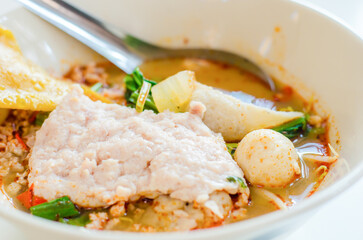 Spicy Thai Noodles with herbs, Tom yam noodles, Thai food, Thailand