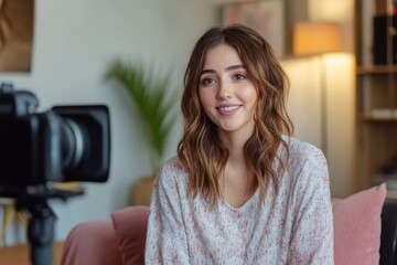 Female Influencer Live Streaming in Home Studio