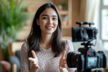 Female Influencer Live Streaming in Home Studio