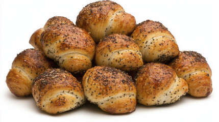 Freshly baked croissants topped with poppy seeds, golden brown and flaky