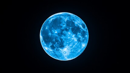 Obraz premium Full Blue Moon Shining Brightly in Dark Night Sky Space