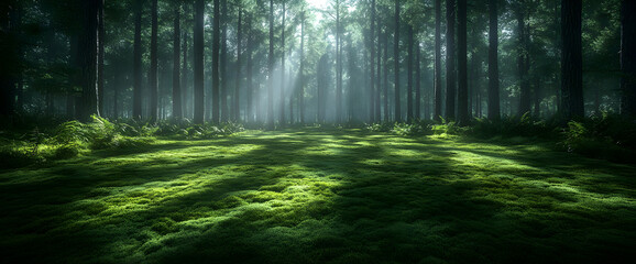Naklejka premium Pixilated Forest Scene With Sunlight