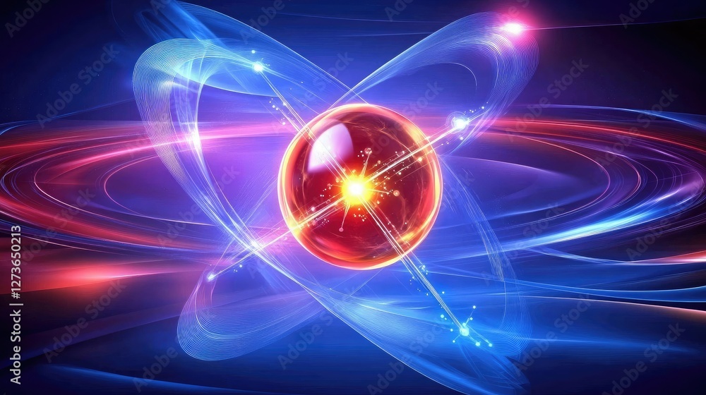 Poster abstract representation of a quantum decoherence process with particles losing coherence and energy 