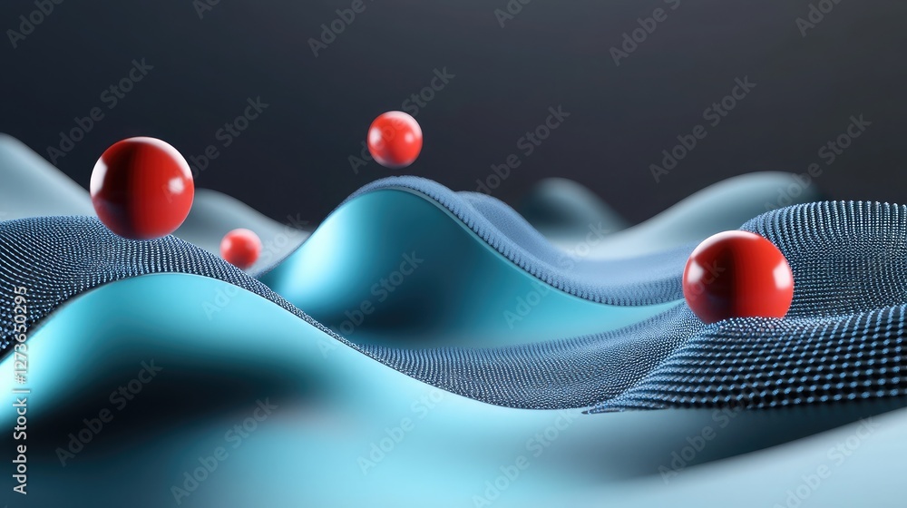 Poster abstract representation of a quantum decoherence process with particles losing coherence and energy 