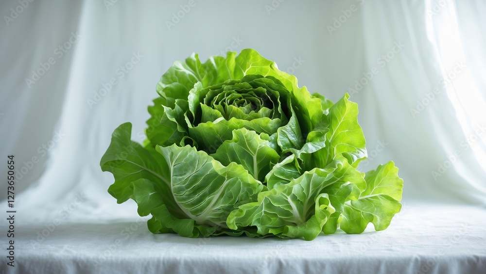 Poster fresh green lettuce arranged on a clean white background showcasing its vibrant color and texture in