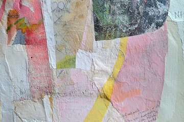 Abstract collage of colorful textures and layered materials showcasing artistic expression and creativity