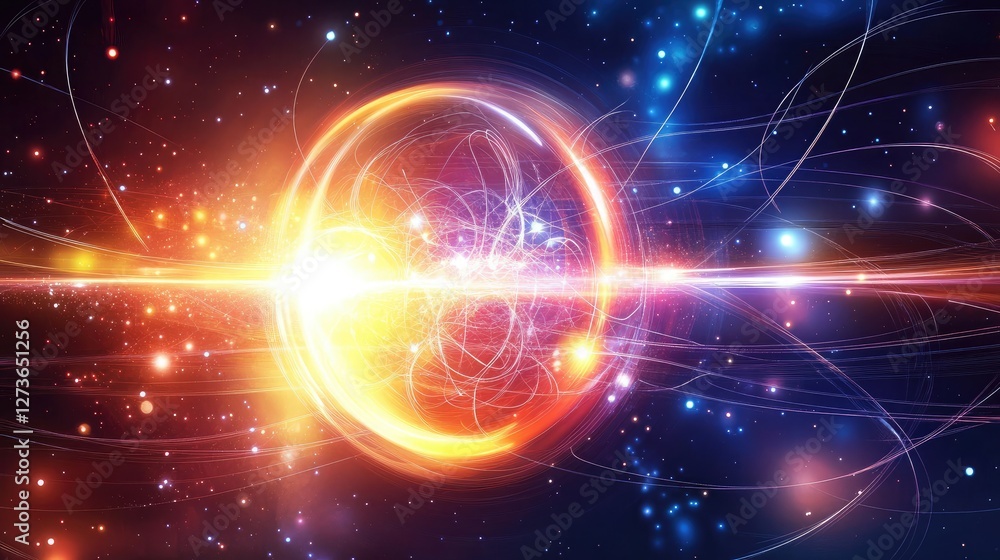 Aufkleber abstract representation of quantum entanglement with interconnected particles and energy waves.