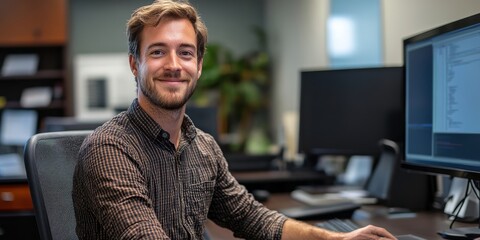 Fototapeta premium Designing the Digital World: Computer Software Engineer at the Helm