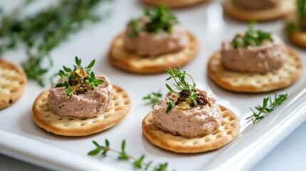 Appetizer: Creamy Pink Spread on Crackers with Herbs