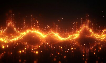 Vibrant Abstract Forex Chart Background with Glowing Pixels and Data Visualization in Dark Setting