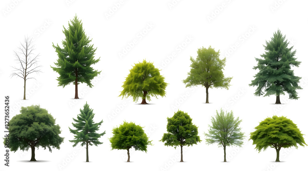 Poster Collection tree isolate on white background