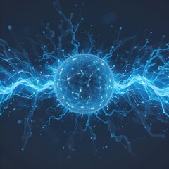 Obraz premium A glowing sphere pulsates with electric blue energy, radiating streams of lightning-like currents, symbolizing quantum power, futuristic technology, and the mysteries of cosmic forces.