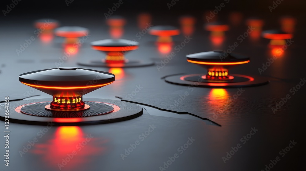 Aufkleber close-up of a quantum entanglement experiment setup with lasers, mirrors, and detectors, representin