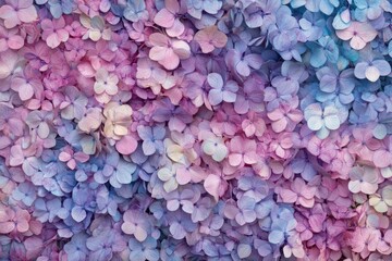 Obraz premium Pastel hydrangea flower wall, garden backdrop