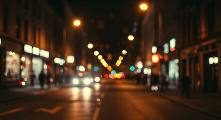 People Walking on City Street at Night, Generative AI image, Blurred City Street Scene at Night, Generative AI image